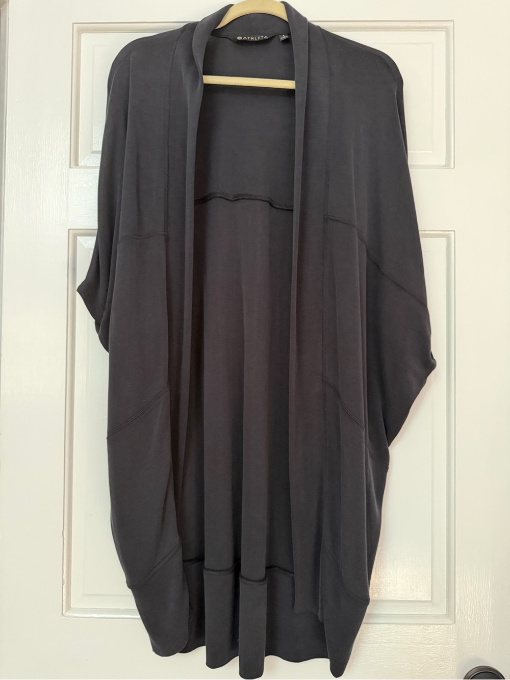 Athleta Charcoal Open-Front Draped Robe Cardigan